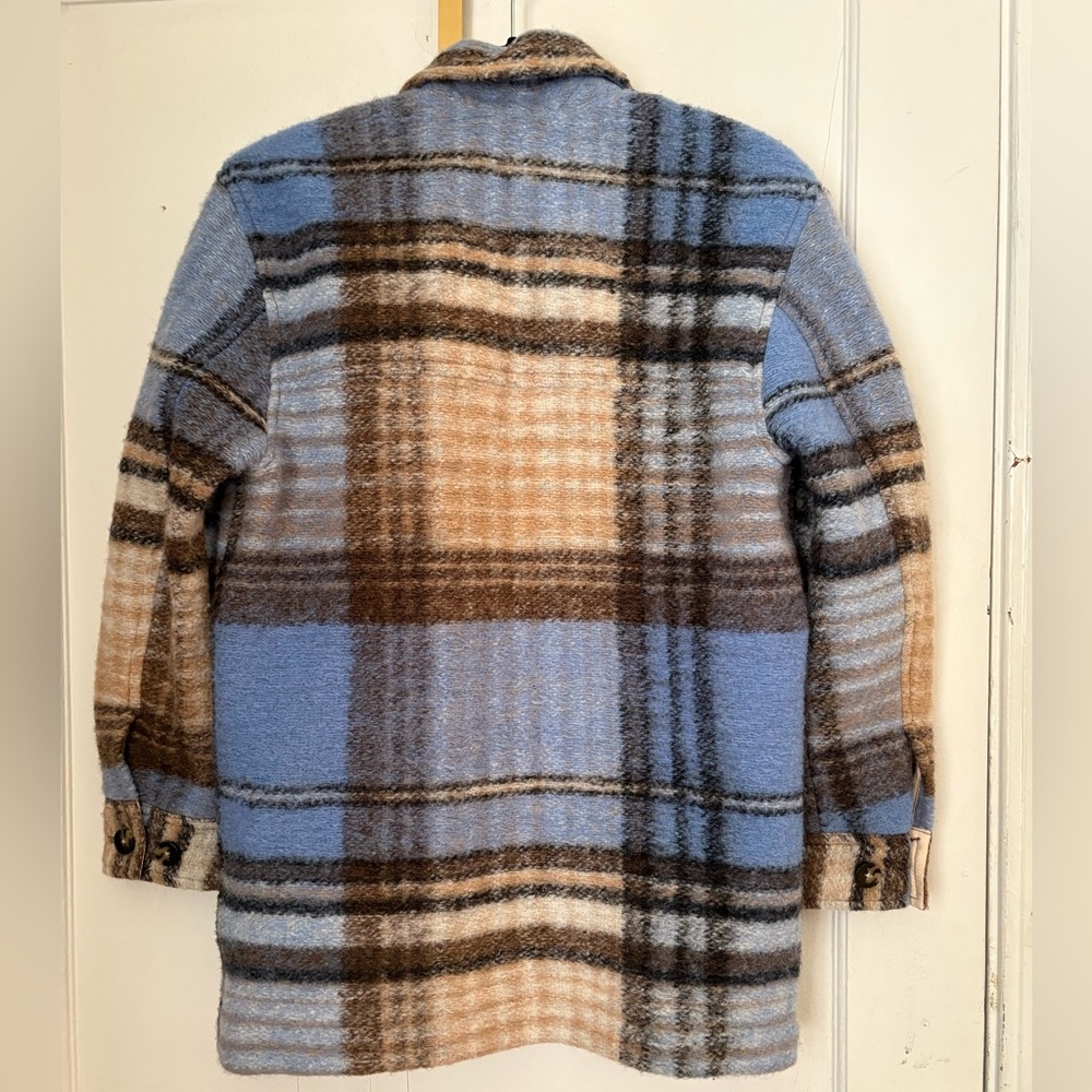 Aritzia Wilfred Free The Ganna Shacket Plaid Wool Jacket Blue Brown 2XS - Picture 4 of 8